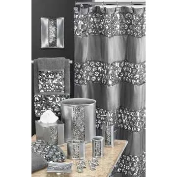 Popular Bath Sinatra Bathroom Luxury Glamorous Fabric Modern shower Curtain unique Design Bling Silver