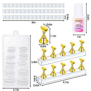 Nail Stand Press on Acrylic Nail Art Stand Magnetic Nail Tips Practice Holders, 2 Sets Training Fing...