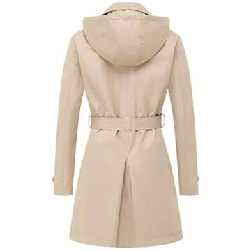 CREATMO US Women's Trench Coats Casual Double Breasted Spring Fall Long Trench Coat with Belt Khaki ...