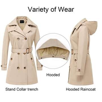 CREATMO US Women's Trench Coats Casual Double Breasted Spring Fall Long Trench Coat with Belt Khaki M