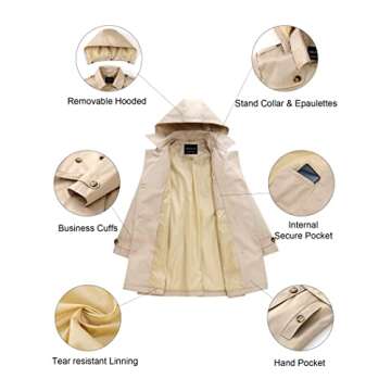 CREATMO US Women's Trench Coats Casual Double Breasted Spring Fall Long Trench Coat with Belt Khaki M