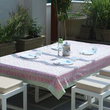 ABHOOH Hand Block Print Tablecloth for Rectangle Table
