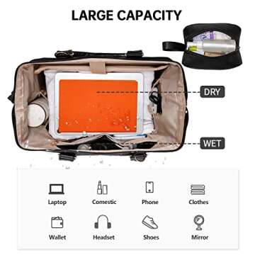 Weekender Bags for Womens,Large Travel Duffel bag with shoe compartment,Carry On Tote with Trolley Sleeve and USB Charging Port,Black2