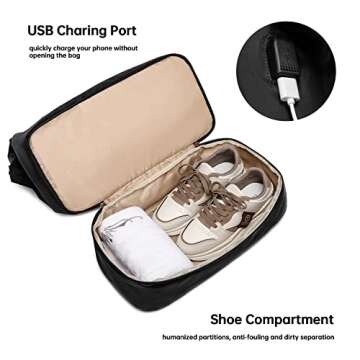 Weekender Bags for Womens,Large Travel Duffel bag with shoe compartment,Carry On Tote with Trolley Sleeve and USB Charging Port,Black2