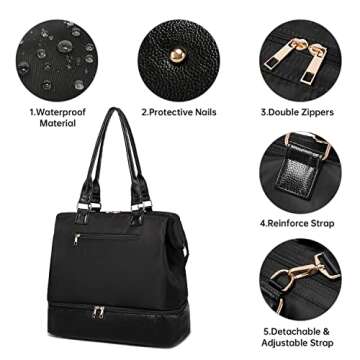 Weekender Bags for Womens,Large Travel Duffel bag with shoe compartment,Carry On Tote with Trolley Sleeve and USB Charging Port,Black2