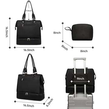 Weekender Bags for Womens,Large Travel Duffel bag with shoe compartment,Carry On Tote with Trolley Sleeve and USB Charging Port,Black2