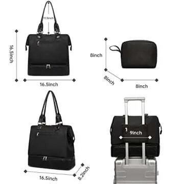 Weekender Bags for Womens,Large Travel Duffel bag with shoe compartment,Carry On Tote with Trolley Sleeve and USB Charging Port,Black2