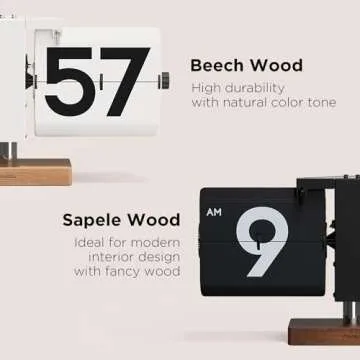 mooas Classic Modern Wood Big Flip Desk Clock (Black), Retro Vintage Analog Design Auto Flip Clock T...
