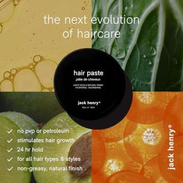 Natural Texturizing Paste for Men - 24 Hour Hold Styling for All Hair Types - Plant Based, Non-Greasy Lightweight Formula for Hydrating, Healthier Hair (1.69oz)