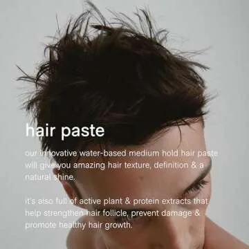 Natural Texturizing Paste for Men - 24 Hour Hold Styling for All Hair Types - Plant Based, Non-Greasy Lightweight Formula for Hydrating, Healthier Hair (1.69oz)