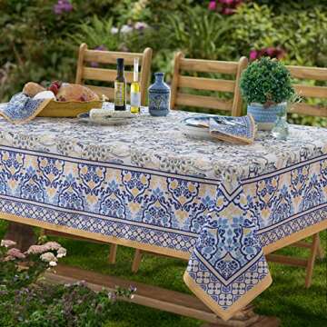 Home Bargains Plus Provence Allure Arabesque Yellow and Blue Floral Bordered Country French Fabric T...