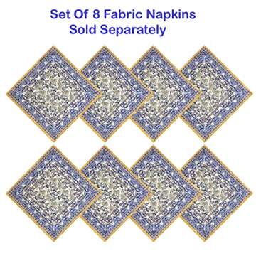 Home Bargains Plus Provence Allure Arabesque Yellow and Blue Floral Bordered Country French Fabric Tablecloth, Indoor Outdoor, Stain and Water Resistant 60” x 84” Oblong/Rectangle