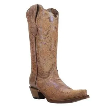 Corral Boots Women's LD Embroidery Decorated 13in Shaft Snip Toe Leather Western Boot, Brown, 8