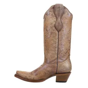 Corral Boots Women's LD Embroidery Decorated 13in Shaft Snip Toe Leather Western Boot, Brown, 8