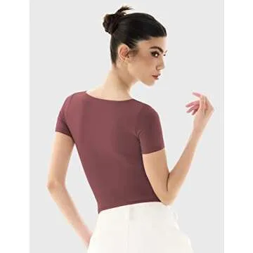 PUMIEY T Shirt for Women Short Sleeve Slim Fit Tops Scoop Neck Sexy Tee Women Clothing Marsala X-Small