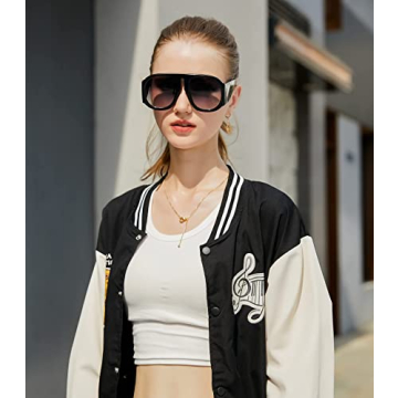 FEISEDY Retro Trendy Avaitor Sunglasses for Women Men Oversized Vintage 70s 80s Sunglasses Flat Top Shield Shades B2745