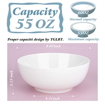 TGLBT 55oz Porcelain Salad Soup Bowls 3 Pack White