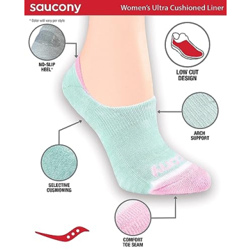 Saucony Women's Cushioned Invisible Liner Socks 8 Pairs