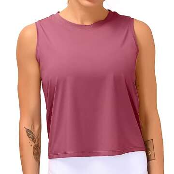 Dragon Fit Women Sleeveless Yoga Tops Workout Cool T-Shirt Running Short Tank Crop Tops (Rose Red, S...