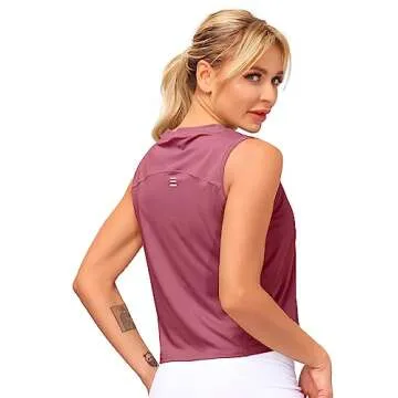 Dragon Fit Women Sleeveless Yoga Tops Workout Cool T-Shirt Running Short Tank Crop Tops (Rose Red, Small)