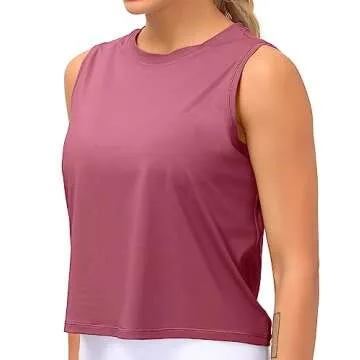 Dragon Fit Women Sleeveless Yoga Tops Workout Cool T-Shirt Running Short Tank Crop Tops (Rose Red, Small)