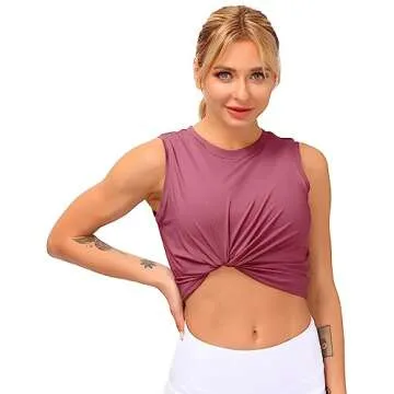 Dragon Fit Women Sleeveless Yoga Tops Workout Cool T-Shirt Running Short Tank Crop Tops (Rose Red, Small)