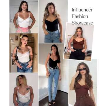 Popilush Corset Bodysuit Built in Bra - V Neck Bodysuits for Women Tummy Control Thong Shapewear Con...