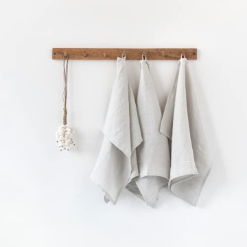 MagicLinen Linen Kitchen Tea Towels Set of 3 - Light Gray