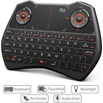 reiie Rii i28 5 in 1 Wireless Mini Keyboard/Touchpad/Flying Mouse/Earphone Jack/Backlit Work for PC,Raspberry Pi 2 3, Android TV Box,XBMC,Windows 7 8 10