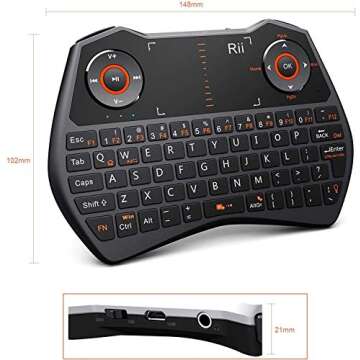 reiie Rii i28 5 in 1 Wireless Mini Keyboard/Touchpad/Flying Mouse/Earphone Jack/Backlit Work for PC,Raspberry Pi 2 3, Android TV Box,XBMC,Windows 7 8 10