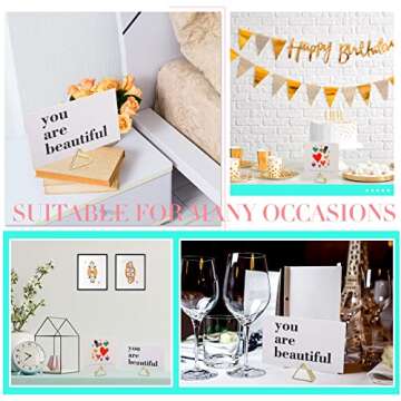 100 Pcs Place Card Holder Triangle Shape Table Number Holder Wedding Table Card Holders Mini Name Card Holder Place Setting Holder Picture Clips Stand for Centerpiece Anniversary Party(Gold)