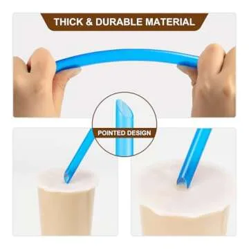 [Angled Tips] 8 Pcs Reusable Boba Straws & Smoothie Straws - Multi Colors Jumbo Wide Reusable Straws, BPA FREE Food-Grade Plastic Straws for Bubble Tea(Tapioca, Boba Pearls), Milkshakes with 2 Brushes