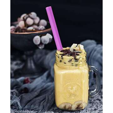 [Angled Tips] 8 Pcs Reusable Boba Straws & Smoothie Straws - Multi Colors Jumbo Wide Reusable Straws, BPA FREE Food-Grade Plastic Straws for Bubble Tea(Tapioca, Boba Pearls), Milkshakes with 2 Brushes