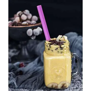 [Angled Tips] 8 Pcs Reusable Boba Straws & Smoothie Straws - Multi Colors Jumbo Wide Reusable Straws, BPA FREE Food-Grade Plastic Straws for Bubble Tea(Tapioca, Boba Pearls), Milkshakes with 2 Brushes