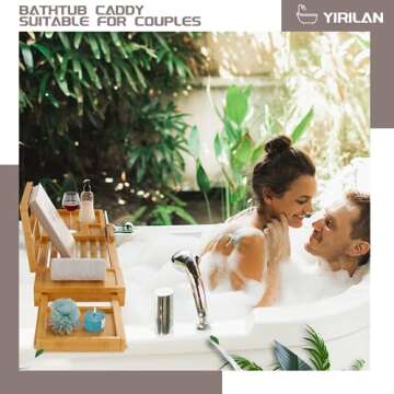 Yirilan Bamboo Bathtub Tray, Expandable Bathroom Tray, Waterproof Tray Caddy, Perfect Bath Caddy for Home Spa, Gift for Loved Ones, Bamboo