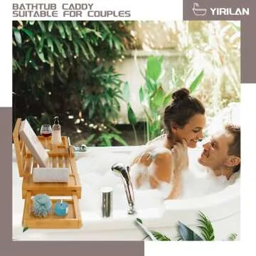 Yirilan Bamboo Bathtub Tray, Expandable Bathroom Tray, Waterproof Tray Caddy, Perfect Bath Caddy for Home Spa, Gift for Loved Ones, Bamboo