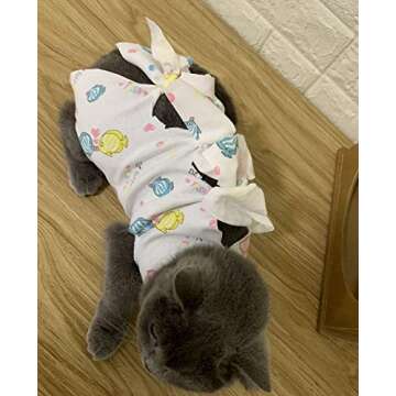 Stock Show Recovery Suit for Cats Cotton Breathable Lightweight E-Collar Alternative for Cats and Dogs, After Surgery Wear, Kiss Fish, X-Small
