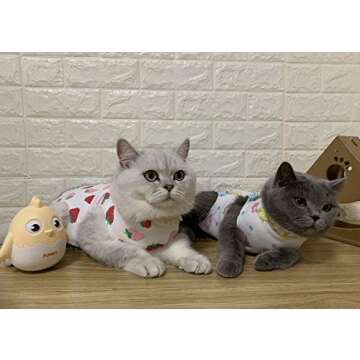 Stock Show Recovery Suit for Cats Cotton Breathable Lightweight E-Collar Alternative for Cats and Dogs, After Surgery Wear, Kiss Fish, X-Small