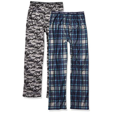 Calvin Klein Boys' Super Soft Pajama Pants, 2-Pack, Cozy Sleepwear for Kids, Grey Camo/Blue Plaid, S...