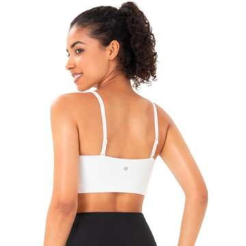 YUNOGA Women's Adjustable Spaghetti Thin Strap Sports Bra Square Neck Padded Wireless Workout Yoga B...