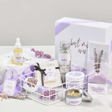 Luxury Spa Gift Set for Mom - Relaxing Lavender Bath Essentials Gift Basket