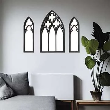 BOUMUSOE 3 Pack Gothic Mirrors Wall Decor, Cathedral Arch Frame Tiny Mirror Goth Room Decor - 9.8 inches Spooky Decorative Rustic Wall Hanging Decor for Bedroom Bathroom Living Room