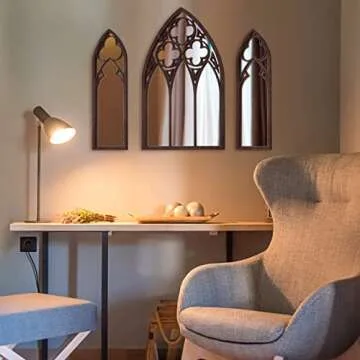 BOUMUSOE 3 Pack Gothic Mirrors Wall Decor, Cathedral Arch Frame Tiny Mirror Goth Room Decor - 9.8 inches Spooky Decorative Rustic Wall Hanging Decor for Bedroom Bathroom Living Room