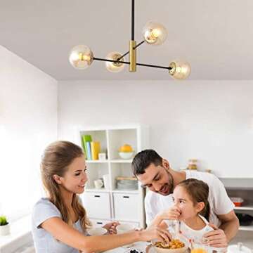 AskLlieo 4-Lights Glass Globe Sputnik Chandelier, Amber Shade Dining Room Lighting Fixture, Mid Cent...