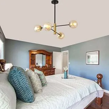 AskLlieo 4-Lights Glass Globe Sputnik Chandelier, Amber Shade Dining Room Lighting Fixture, Mid Century Chandelier, Classic Retro Ceiling Light Fixture for Study, Kitchen, Bedroom, Hallway, Farmhouse