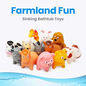 Boley Farm Animals Bath Toys - 12 Colorful Fun Set for Kids 2+