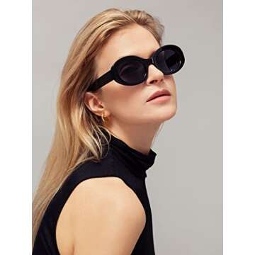 PORADAY Modern Thick Oval Sunglasses for Women Fashion Clout Goggles Retro Narrow Chunky Sun Glasses...