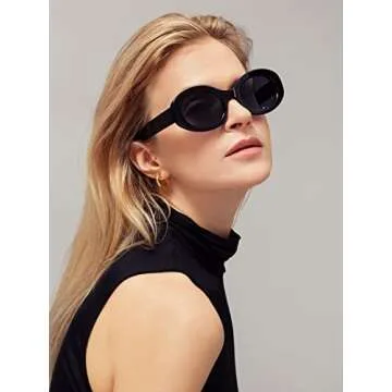 PORADAY Modern Thick Oval Sunglasses for Women Fashion Clout Goggles Retro Narrow Chunky Sun Glasses...