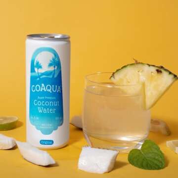 CoAqua Organic Coconut Water, 12 Pack, Natural Electrolytes for Hydration, Naturally Sweet Electrolyte Drink Potassium, Pure Coconut Water Not from Concentrate, Fat Free, Low Sugar, 16.9 Fl Oz Cans