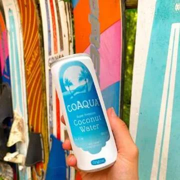 CoAqua Organic Coconut Water, 12 Pack, Natural Electrolytes for Hydration, Naturally Sweet Electrolyte Drink Potassium, Pure Coconut Water Not from Concentrate, Fat Free, Low Sugar, 16.9 Fl Oz Cans